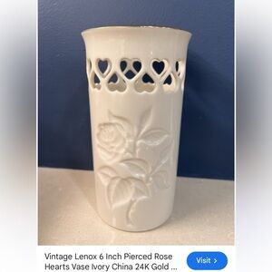 Lenox Cream Vase with Heart and Rose Design - Vintage In Box